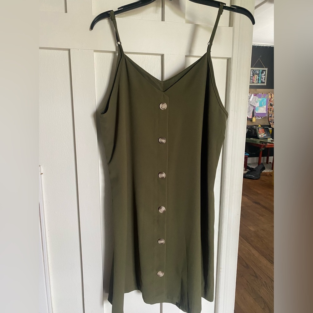Olive green spaghetti strap dress, size L, never worn
